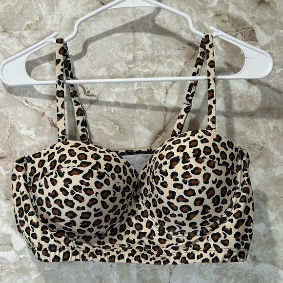 Other - Leopard‎ Print Swimsuit Bra Top XL Padded Swim Bralette Animal Print Sexy